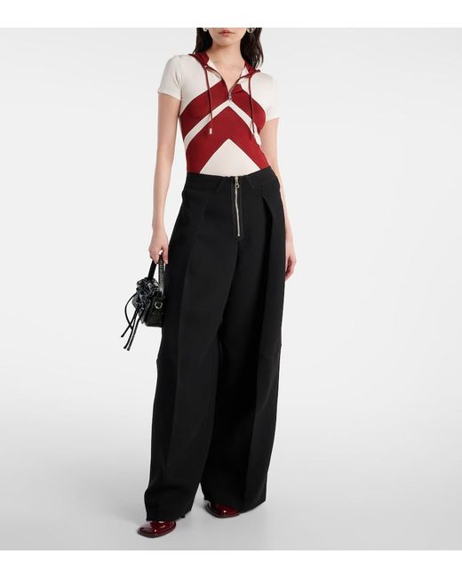 Jean Paul Gaultier Red Hooded Chevron Jersey Top