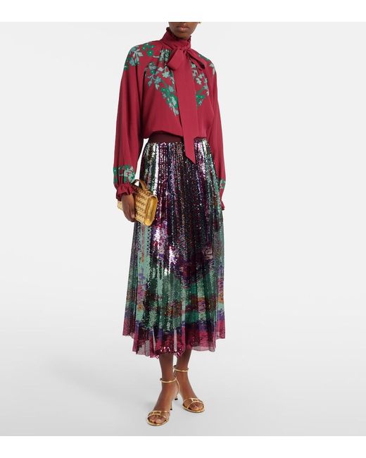 LaDoubleJ Blue Accordian Pleated Sequined Midi Skirt