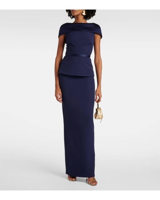 Safiyaa Blue Rella Draped Peplum Heavy Crepe Midi Dress