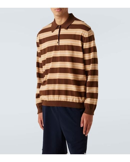 Polo De Algodon A Rayas Con Logo Miu Miu de hombre de color Brown