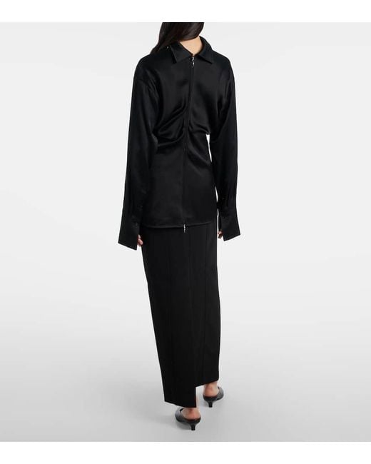 Totême  Black Gathered Satin Top