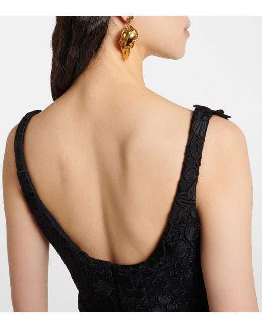 Oscar de la Renta Black Orchid Embroidered Guipure Lace Midi Dress