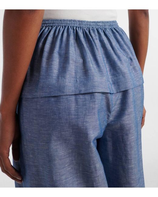 Alaïa Blue Cotton And Linen Wide-Leg Pants