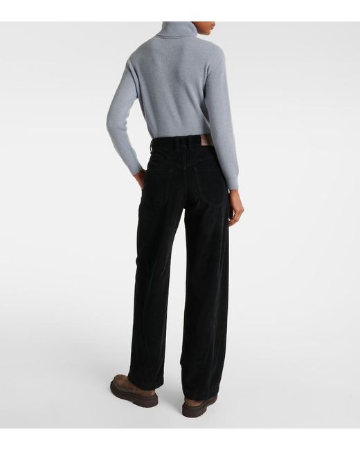 Brunello Cucinelli Black Cotton-Blend Velvet Straight Pants