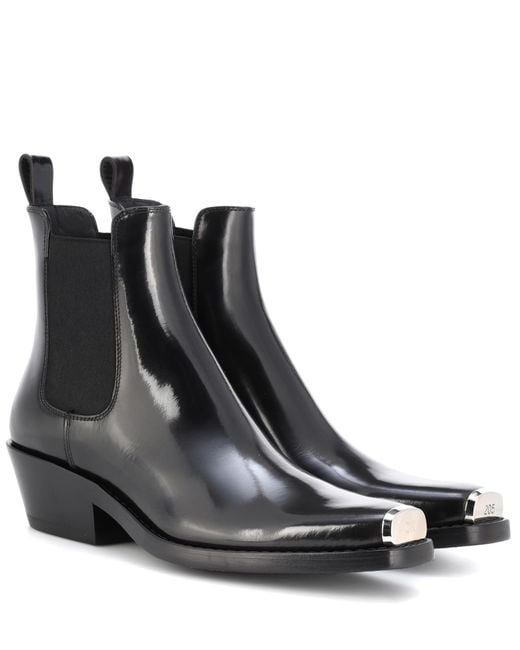 CALVIN KLEIN 205W39NYC Black Western Claire Leather Ankle Boots