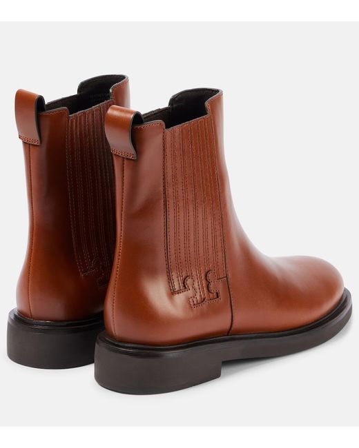Tory Burch Brown T Monogram Leather Chelsea Boots