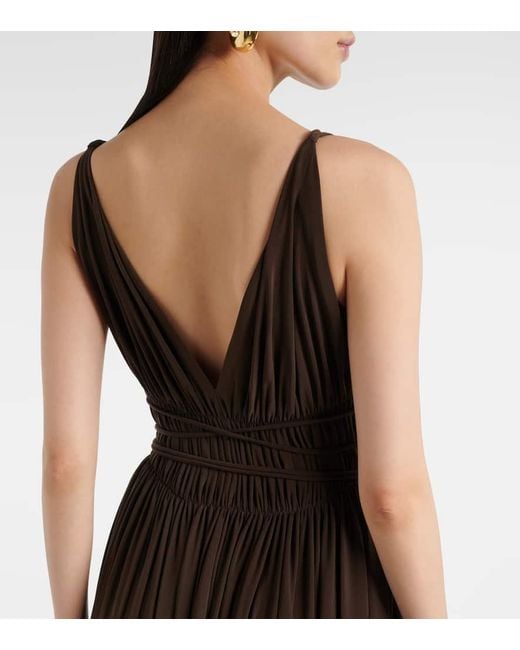 Norma Kamali Purple Goddess Pleated Jersey Maxi Dress