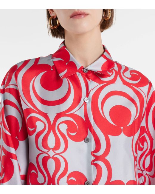 Dries Van Noten Red Printed Silk Twill Shirt