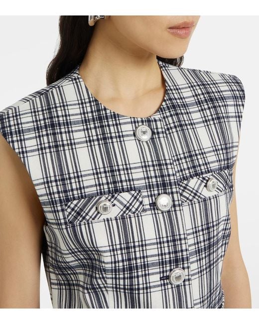 Veronica Beard White Tamara Plaid Cotton-Blend Vest