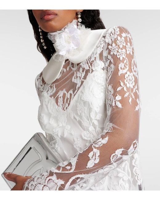 Gargantilla con encaje y aplique floral Dolce & Gabbana de color White