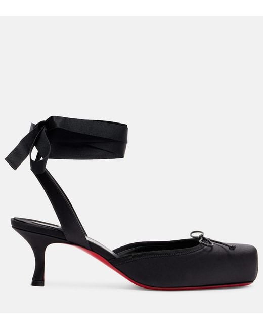Christian Louboutin Black Cassia 55 Satin Slingback Pumps