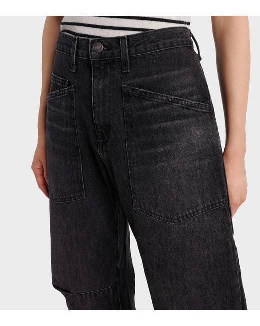 Nili Lotan Black Shon Mid-Rise Barrel-Leg Jeans