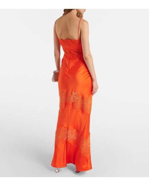 Rebecca Vallance Orange Adira Lace-Trimmed Silk Satin Slip Dress