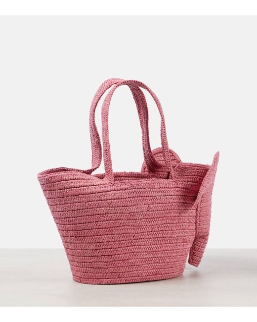 Loewe Pink Elephant Small Raffia Basket Bag