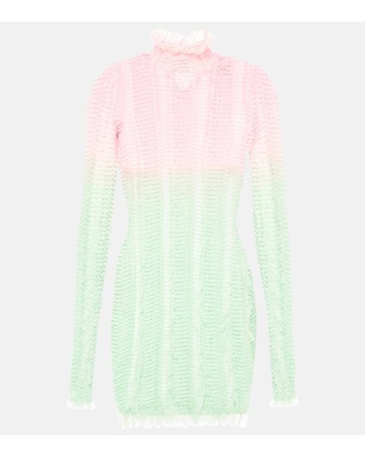 Roberta Einer Green Angel Printed Tulle-Trimmed Minidress