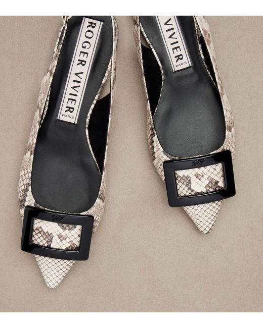 Roger Vivier Brown Gommettine Leather Slingback Flats