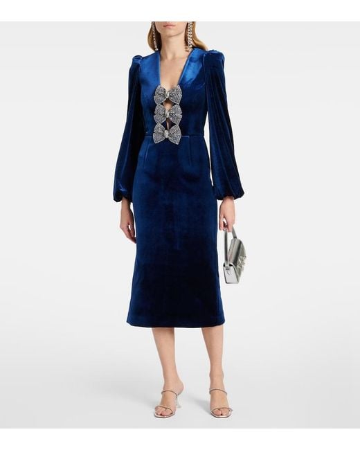 Rebecca Vallance Blue Crystal-Embellished Velvet Midi Dress
