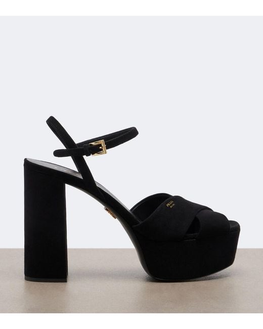 Prada Black Suede Platform Sandals
