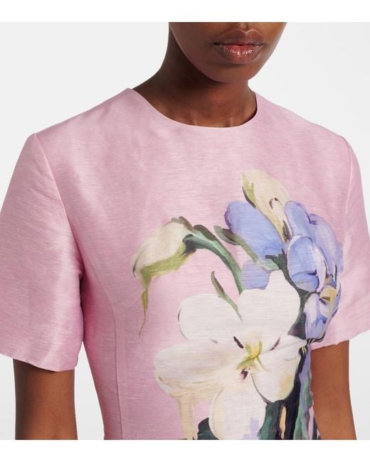 LEO LIN Pink Caroline Floral Linen-Blend Midi Dress
