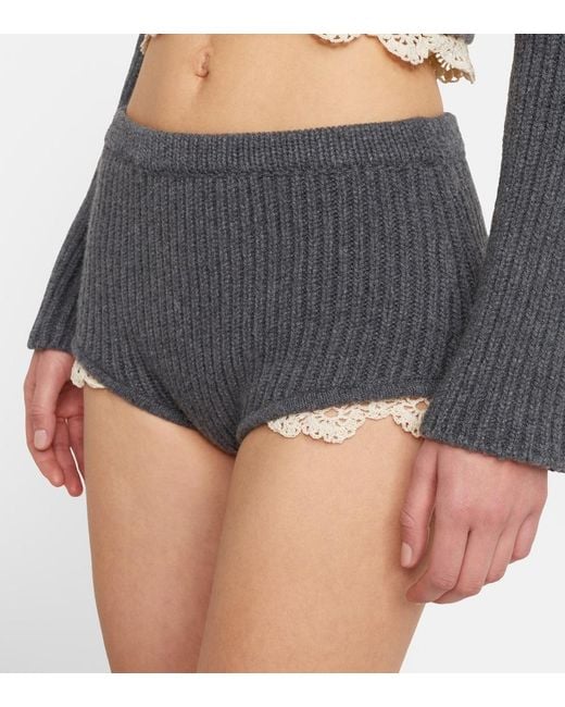 Magda Butrym Black Crochet-Trimmed Cashmere Shorts