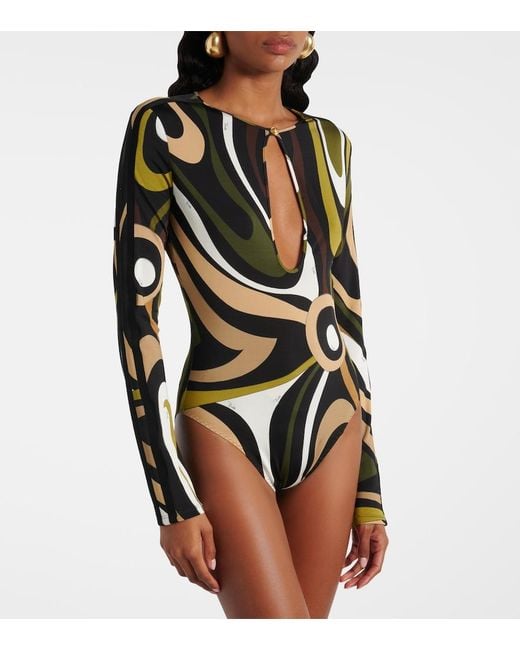 Emilio Pucci Black Marmo Printed Satin Bodysuit