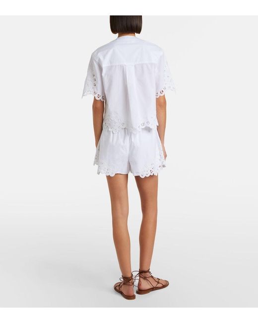 Veronica Beard White Vivaldi Embroidered Cotton Shorts