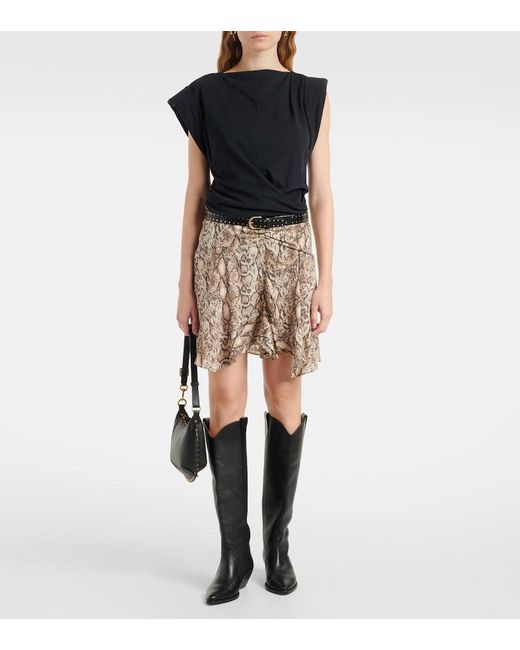 Isabel Marant Natural Ozany Snake-Print Silk-Blend Miniskirt