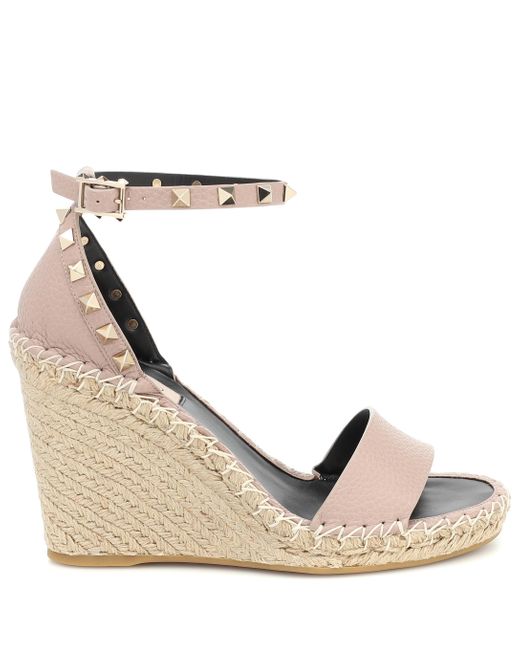 valentino garavani rockstud double leather espadrille sandals