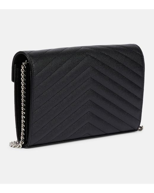 Saint Laurent Black Cassandre Matelasse Leather Wallet On Chain
