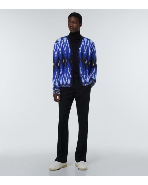 Amiri Blue Argyle Alpaca And Mohair-Blend Cardigan for men