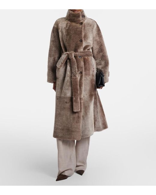 Brunello Cucinelli Brown Shearling Wrap Coat