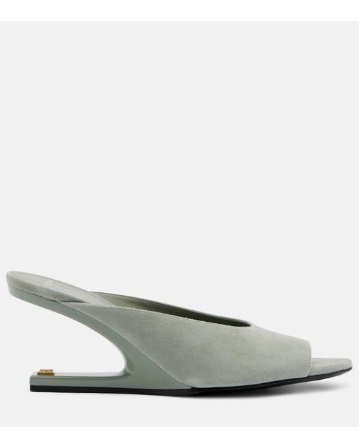 Balmain Green Suede Cutout Wedge Mules