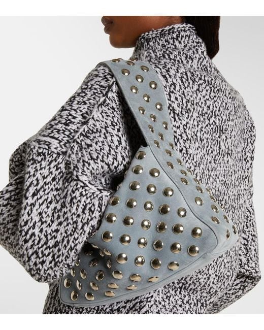 Khaite Metallic Elena Medium Studded Suede Shoulder Bag
