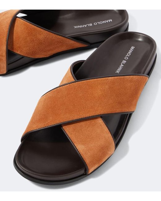 Manolo Blahnik Brown Chiltern Suede Slides for men