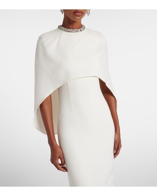 Roland Mouret White Caped Crystal-Embellished Crepe Midi Dress