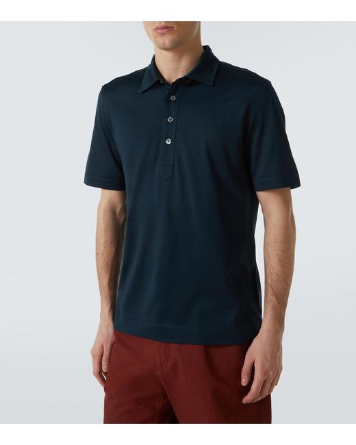 Zegna Polohemd Aus Baumwolle Und Seide in Blue für Herren