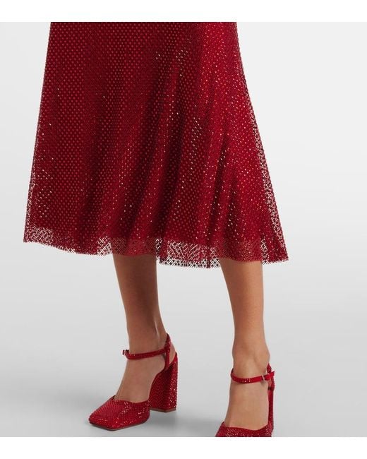 Self-Portrait Red Midikleid Mit Kristallen
