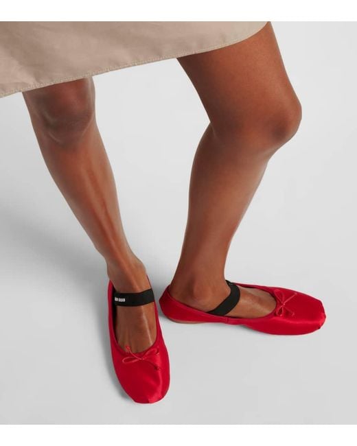 Miu Miu Red Satin Ballet Flats