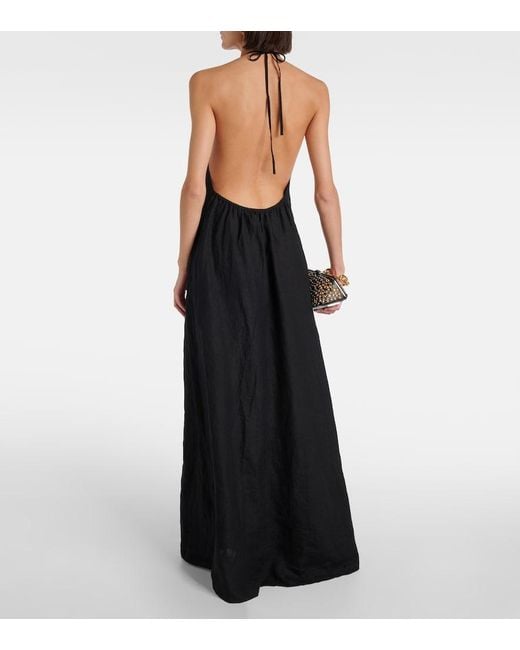 Nili Lotan Black Lelia Halterneck Linen Maxi Dress