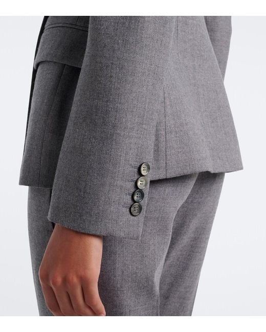 McQueen Gray Double-Breasted Peplum Wool Blazer