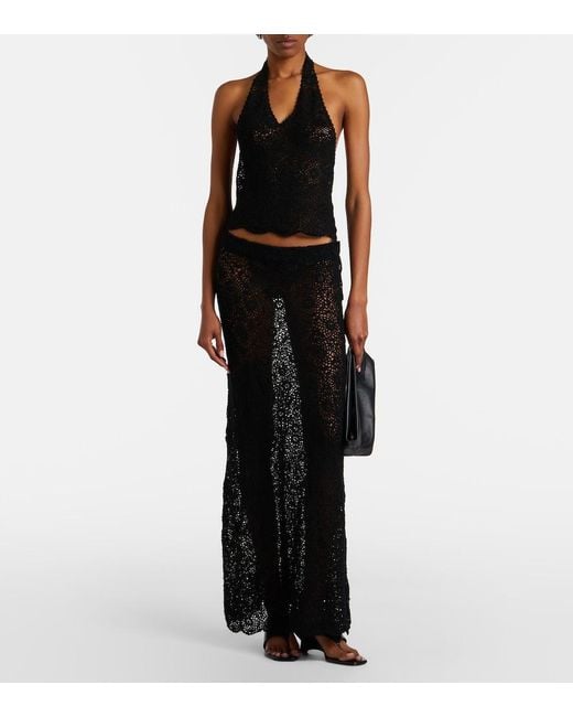 Nili Lotan Black Ventura Crochet Halterneck Cotton Top
