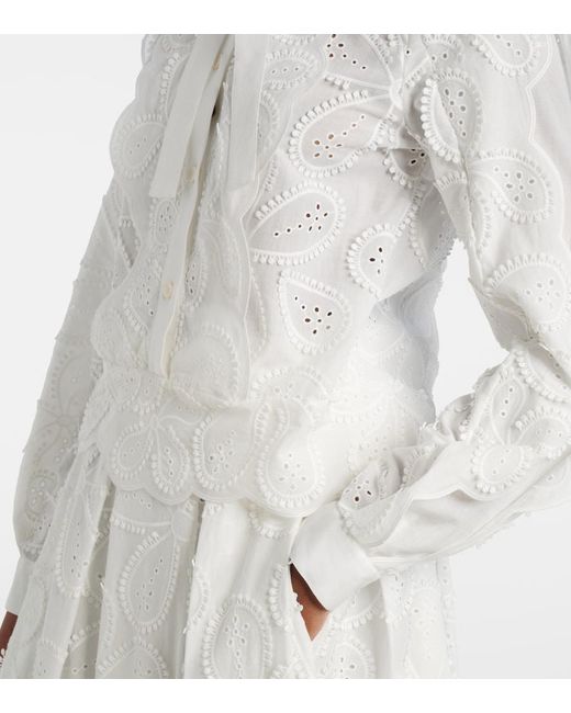 Elie Saab White Embroidered Tie-Neck Blouse