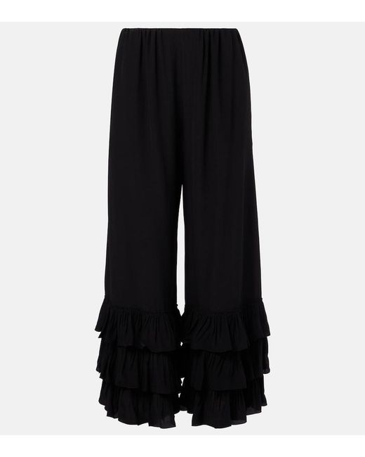 Chloé Black Layered Crepe De Chine Wide-Leg Pants