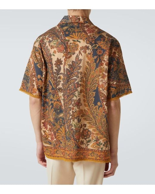 Camisa De Lino Con Paisley Valentino de hombre de color Brown
