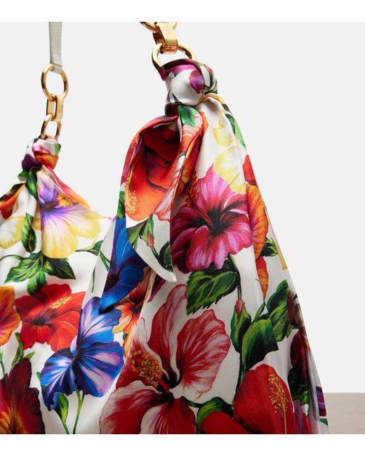 Dolce & Gabbana Red Medium Floral Satin Shoulder Bag