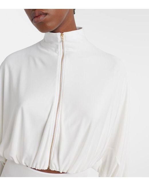 Alaïa White Draped Mockneck Jersey Jacket