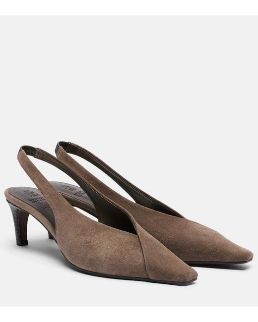 Brunello Cucinelli Brown Suede Slingback Pumps