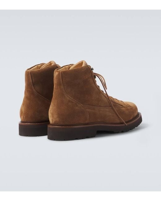 Brunello Cucinelli Brown Corduroy-Trimmed Leather Lace-Up Boots for men