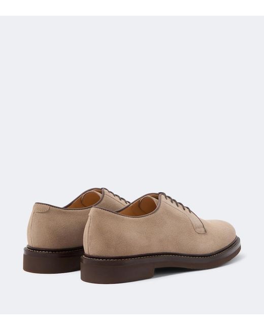 Brunello Cucinelli Brown Suede Derby Shoes for men
