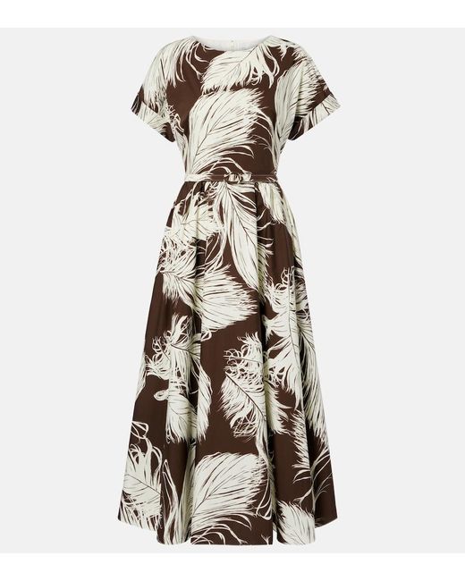 Oscar de la Renta Natural Printed Cotton-Blend Poplin Midi Dress